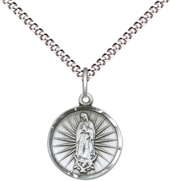 [0601FSS/18S] Sterling Silver Our Lady of Guadalupe Pendant on a 18 inch Light Rhodium Light Curb chain
