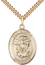 [7076GF/24G] 14kt Gold Filled Saint Michael the Archangel Pendant on a 24 inch Gold Plate Heavy Curb chain