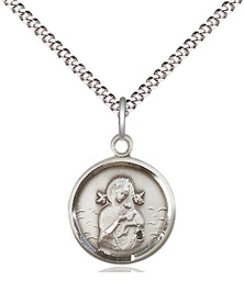 [0601HSS/18S] Sterling Silver Our Lady of Perpetual Help Pendant on a 18 inch Light Rhodium Light Curb chain