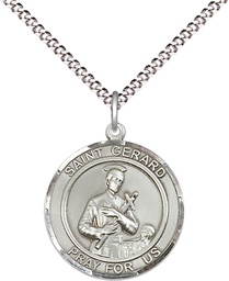[8042RDSS/18S] Sterling Silver Saint Gerard Pendant on a 18 inch Light Rhodium Light Curb chain