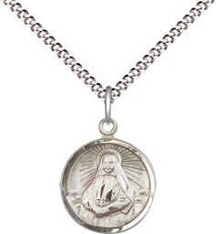 [0601OSS/18S] Sterling Silver Saint Cabrini Pendant on a 18 inch Light Rhodium Light Curb chain
