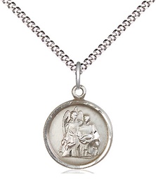 [0601RASS/18S] Sterling Silver Saint Raphael Pendant on a 18 inch Light Rhodium Light Curb chain