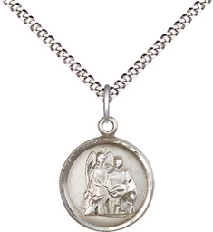 [0601RASS/18S] Sterling Silver Saint Raphael Pendant on a 18 inch Light Rhodium Light Curb chain