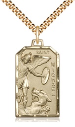 [5720GF/24G] 14kt Gold Filled Saint Michael the Archangel Pendant on a 24 inch Gold Plate Heavy Curb chain