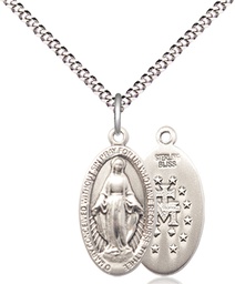 [0609SS/18S] Sterling Silver Miraculous Pendant on a 18 inch Light Rhodium Light Curb chain