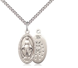 [0609SS/18S] Sterling Silver Miraculous Pendant on a 18 inch Light Rhodium Light Curb chain