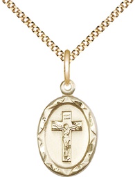[0612CFGF/18G] 14kt Gold Filled Crucifix Pendant on a 18 inch Gold Plate Light Curb chain