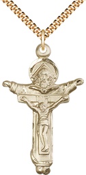 [4151GF/24G] 14kt Gold Filled Trinity Crucifix Pendant on a 24 inch Gold Plate Heavy Curb chain