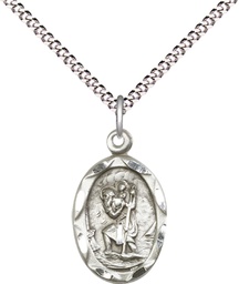 [0612CSS/18S] Sterling Silver Saint Christopher Pendant on a 18 inch Light Rhodium Light Curb chain