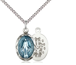 [0612EMSS/18S] Sterling Silver Miraculous Pendant on a 18 inch Light Rhodium Light Curb chain