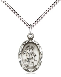 [0612ESS/18S] Sterling Silver Guardian Angel Pendant on a 18 inch Light Rhodium Light Curb chain