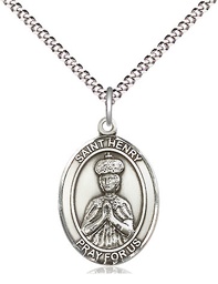 [8046SS/18S] Sterling Silver Saint Henry II Pendant on a 18 inch Light Rhodium Light Curb chain