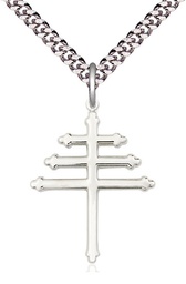 [0084SS/24S] Sterling Silver Maronite Cross Pendant on a 24 inch Light Rhodium Heavy Curb chain