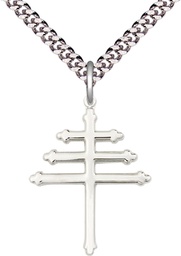 [0084SS/24S] Sterling Silver Maronite Cross Pendant on a 24 inch Light Rhodium Heavy Curb chain