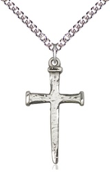 [0085SS/24SS] Sterling Silver Nail Cross Pendant on a 24 inch Sterling Silver Heavy Curb chain