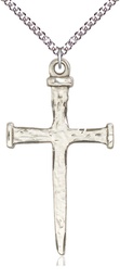 [0086SS/24SS] Sterling Silver Nail Cross Pendant on a 24 inch Sterling Silver Heavy Curb chain