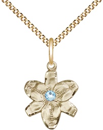 [0088GF-STN3/18G] 14kt Gold Filled Chastity Pendant with a 3mm Aqua Swarovski stone on a 18 inch Gold Plate Light Curb chain