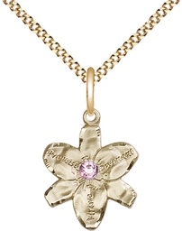 [0088GF-STN6/18G] 14kt Gold Filled Chastity Pendant with a 3mm Light Amethyst Swarovski stone on a 18 inch Gold Plate Light Curb chain