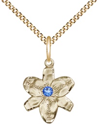 [0088GF-STN9/18G] 14kt Gold Filled Chastity Pendant with a 3mm Sapphire Swarovski stone on a 18 inch Gold Plate Light Curb chain