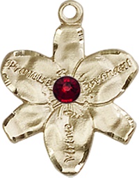 [0088KT-STN1] 14kt Gold Chastity Medal with a 3mm Garnet Swarovski stone
