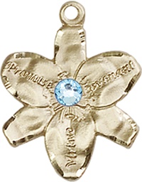 [0088KT-STN3] 14kt Gold Chastity Medal with a 3mm Aqua Swarovski stone