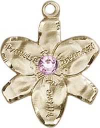 [0088KT-STN6] 14kt Gold Chastity Medal with a 3mm Light Amethyst Swarovski stone