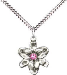 [0088SS-STN10/18S] Sterling Silver Chastity Pendant with a 3mm Rose Swarovski stone on a 18 inch Light Rhodium Light Curb chain