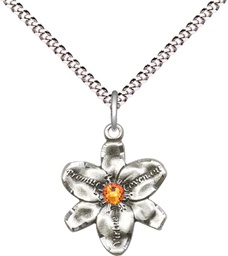 [0088SS-STN11/18S] Sterling Silver Chastity Pendant with a 3mm Topaz Swarovski stone on a 18 inch Light Rhodium Light Curb chain