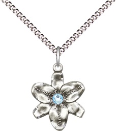 [0088SS-STN3/18S] Sterling Silver Chastity Pendant with a 3mm Aqua Swarovski stone on a 18 inch Light Rhodium Light Curb chain