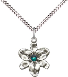 [0088SS-STN5/18S] Sterling Silver Chastity Pendant with a 3mm Emerald Swarovski stone on a 18 inch Light Rhodium Light Curb chain