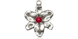 [0088SS-STN7] Sterling Silver Chastity Medal with a 3mm Ruby Swarovski stone