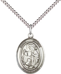 [8050SS/18S] Sterling Silver Saint James the Greater Pendant on a 18 inch Light Rhodium Light Curb chain