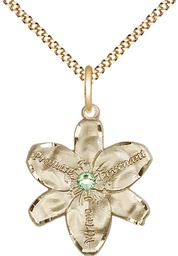 [0089GF-STN8/18G] 14kt Gold Filled Chastity Pendant with a 3mm Peridot Swarovski stone on a 18 inch Gold Plate Light Curb chain