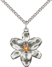 [0089SS-STN11/18S] Sterling Silver Chastity Pendant with a 3mm Topaz Swarovski stone on a 18 inch Light Rhodium Light Curb chain