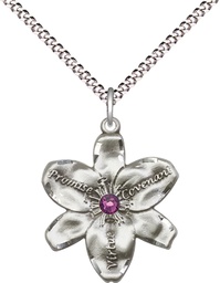 [0089SS-STN2/18S] Sterling Silver Chastity Pendant with a 3mm Amethyst Swarovski stone on a 18 inch Light Rhodium Light Curb chain