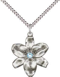 [0089SS-STN3/18S] Sterling Silver Chastity Pendant with a 3mm Aqua Swarovski stone on a 18 inch Light Rhodium Light Curb chain