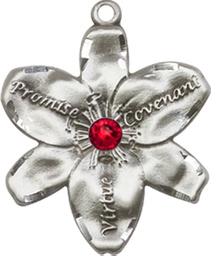 [0089SS-STN7] Sterling Silver Chastity Medal with a 3mm Ruby Swarovski stone
