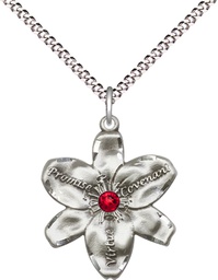 [0089SS-STN7/18S] Sterling Silver Chastity Pendant with a 3mm Ruby Swarovski stone on a 18 inch Light Rhodium Light Curb chain