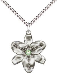 [0089SS-STN8/18S] Sterling Silver Chastity Pendant with a 3mm Peridot Swarovski stone on a 18 inch Light Rhodium Light Curb chain
