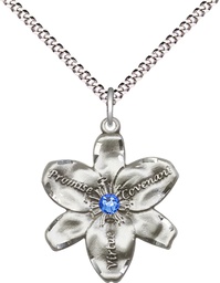 [0089SS-STN9/18S] Sterling Silver Chastity Pendant with a 3mm Sapphire Swarovski stone on a 18 inch Light Rhodium Light Curb chain