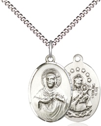 [0090SSS/18S] Sterling Silver Scapular Pendant on a 18 inch Light Rhodium Light Curb chain