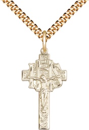 [0098GF/24G] 14kt Gold Filled Crucifix-IHS Pendant on a 24 inch Gold Plate Heavy Curb chain