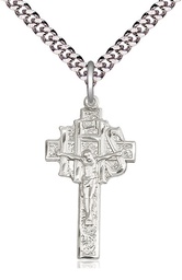 [0098SS/24S] Sterling Silver Crucifix-IHS Pendant on a 24 inch Light Rhodium Heavy Curb chain