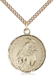 [0101GF/24GF] 14kt Gold Filled Saint Francis of Assisi Pendant on a 24 inch Gold Filled Heavy Curb chain