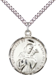 [0101SS/24SS] Sterling Silver Saint Francis of Assisi Pendant on a 24 inch Sterling Silver Heavy Curb chain