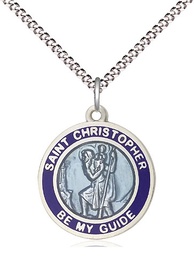 [0192BBSS/18S] Sterling Silver Saint Christopher Pendant on a 18 inch Light Rhodium Light Curb chain