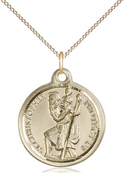 [0192CGF/18GF] 14kt Gold Filled Saint Christopher Pendant on a 18 inch Gold Filled Light Curb chain