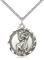 [0192CSS/18S] Sterling Silver Saint Christopher Pendant on a 18 inch Light Rhodium Light Curb chain