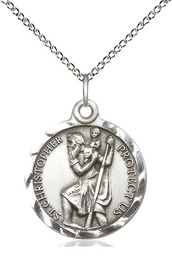 [0192CSS/18SS] Sterling Silver Saint Christopher Pendant on a 18 inch Sterling Silver Light Curb chain