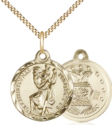 [0192GF1/18G] 14kt Gold Filled Saint Christopher Air Force Pendant on a 18 inch Gold Plate Light Curb chain